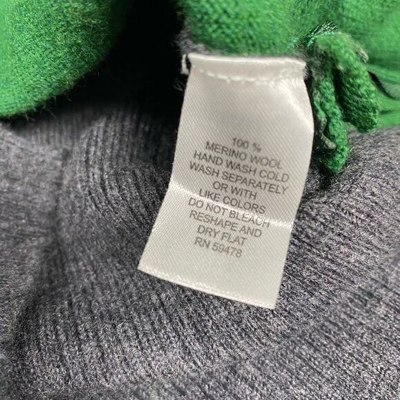 TAHARI Green & Grey Merino Wool Long Sleeve Crewneck Sweater - Picture 5 of 5